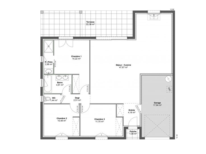 Plan modèle Cassiopée - Maison T4 avec garage de 90m²
