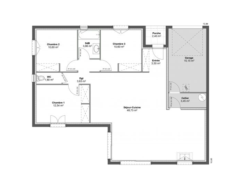 Plan modèle Orion - Maison T4 de 95m²