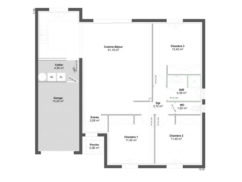 Plan modèle Persée- Maison T4 de 90m²