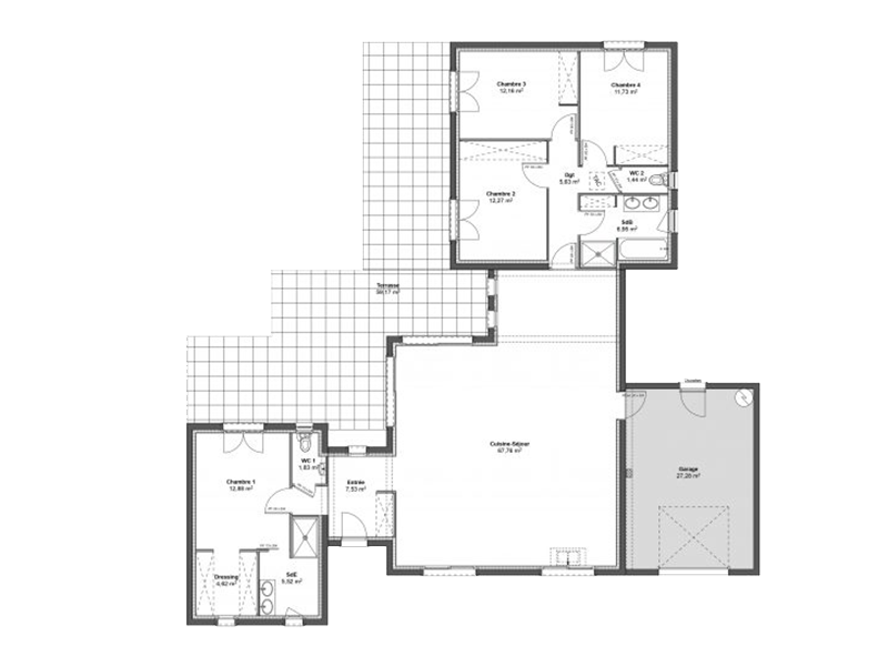 Plan modèle Sirius- Maison T5 de 150m²